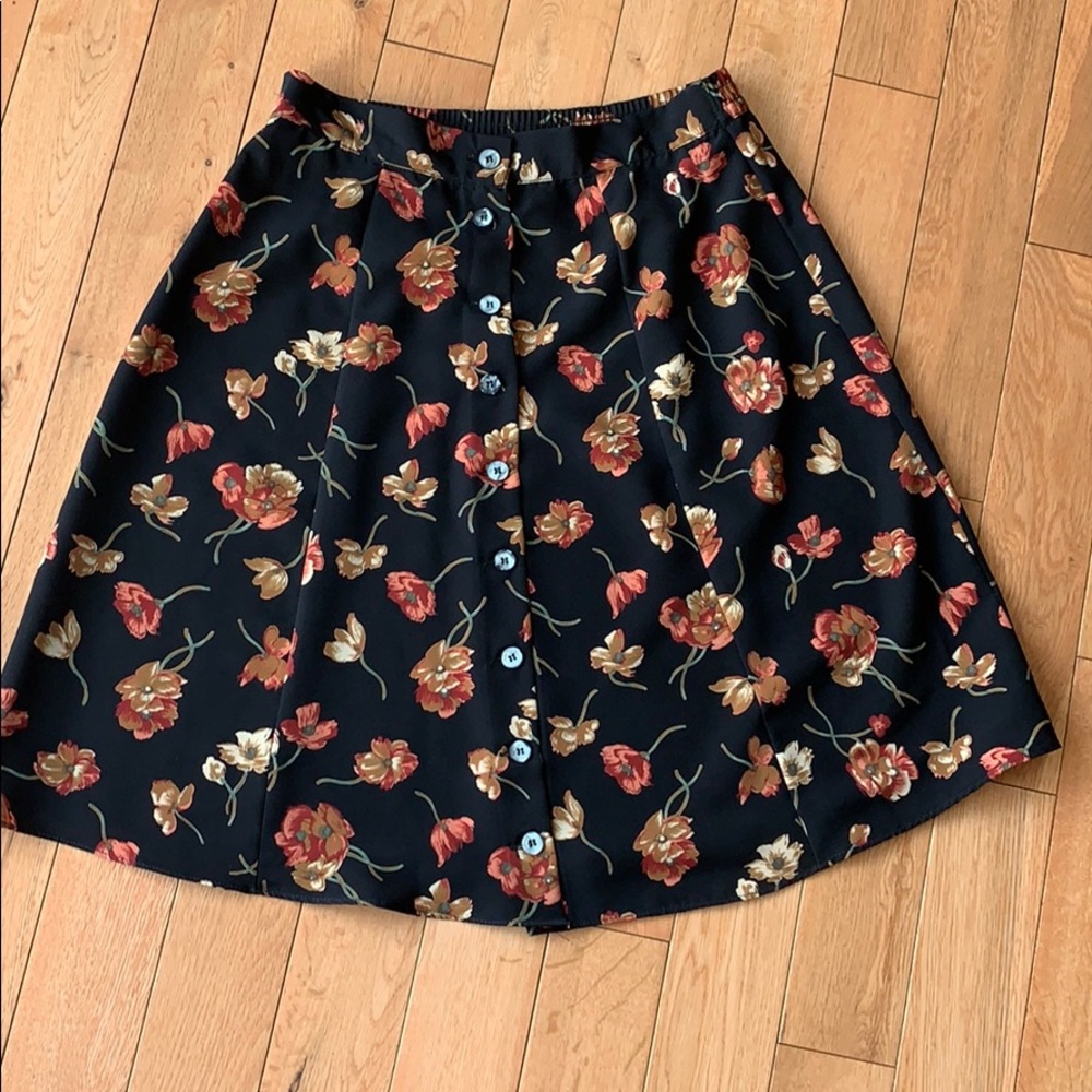 Halston Heritage Black Floral A-Line Skirt